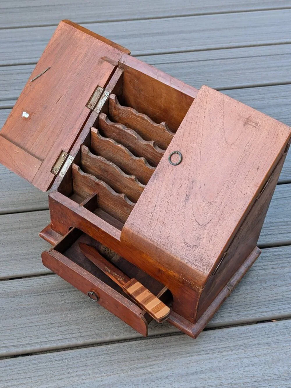 Vtg Stationery Cabinet Desk Compendium Antique letter Stationary Box w/ Drawer